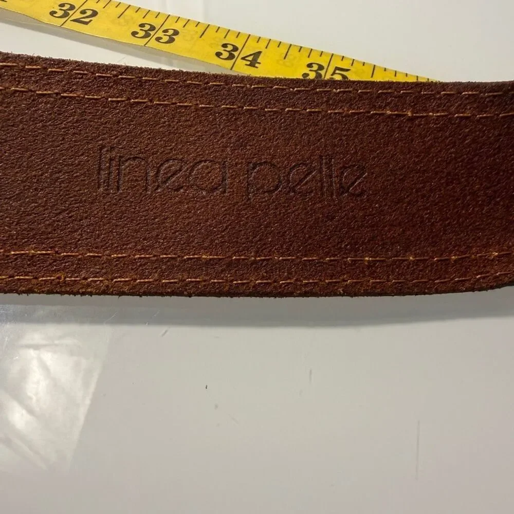 Linea Pelle LP8619 Cognac Leather Wide Western Horseshoe Buckle Belt